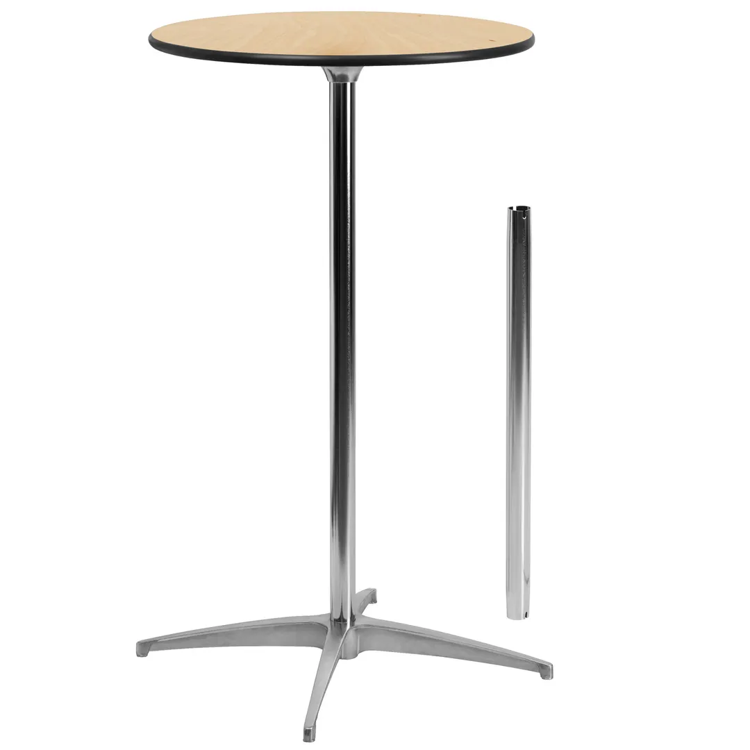 Flash Furniture XA-24-COTA-GG Adjustable Height Round Cocktail Table, 24" Dia., Birchwood Top, Black PVC Edge, Chrome Finish