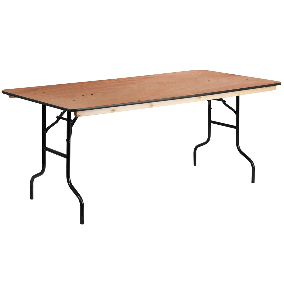 Flash Furniture XA-3672-P-GG Folding Banquet Table, 72"W x 36"D x 30"H, Rectangular, Okoume Hardwood, 580 lbs, Black PVC Edge