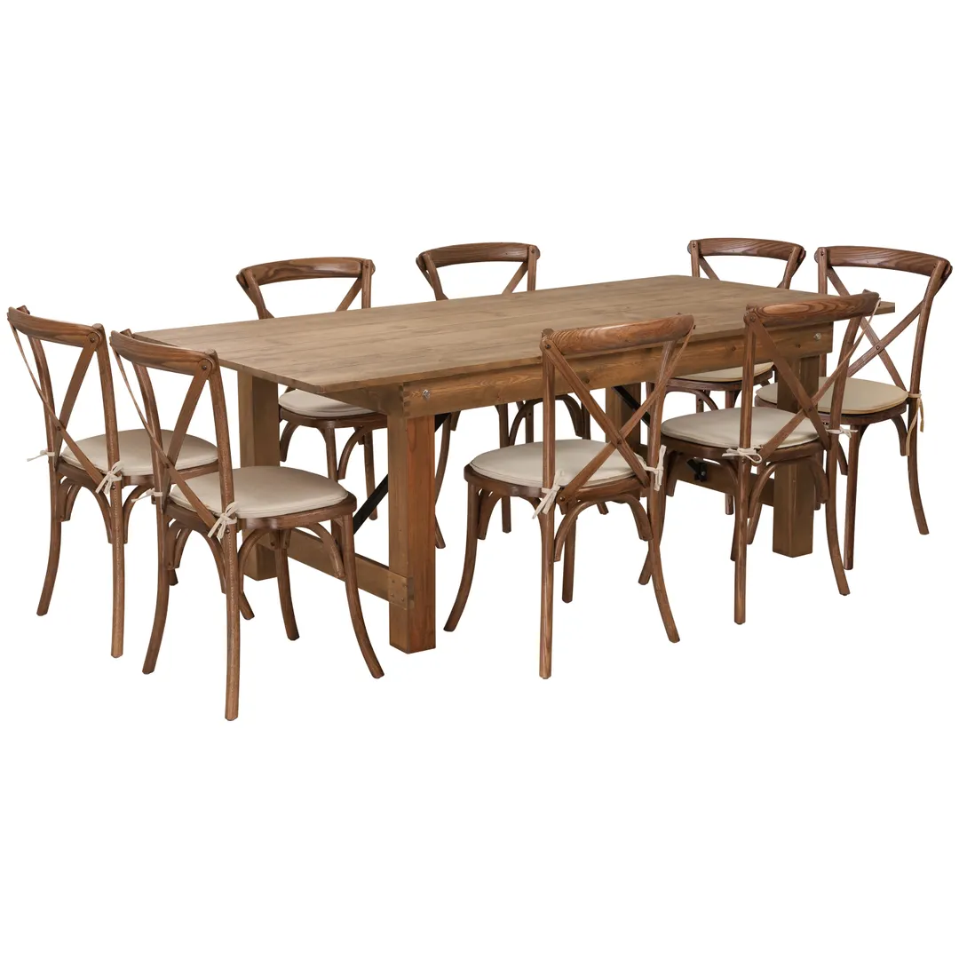 Flash Furniture XA-FARM-10-GG Hercules Series 84x40 Rectangular Farm Table Set, 30 Height, 400 lbs, Pecan Finish, 8 Stacking Chairs