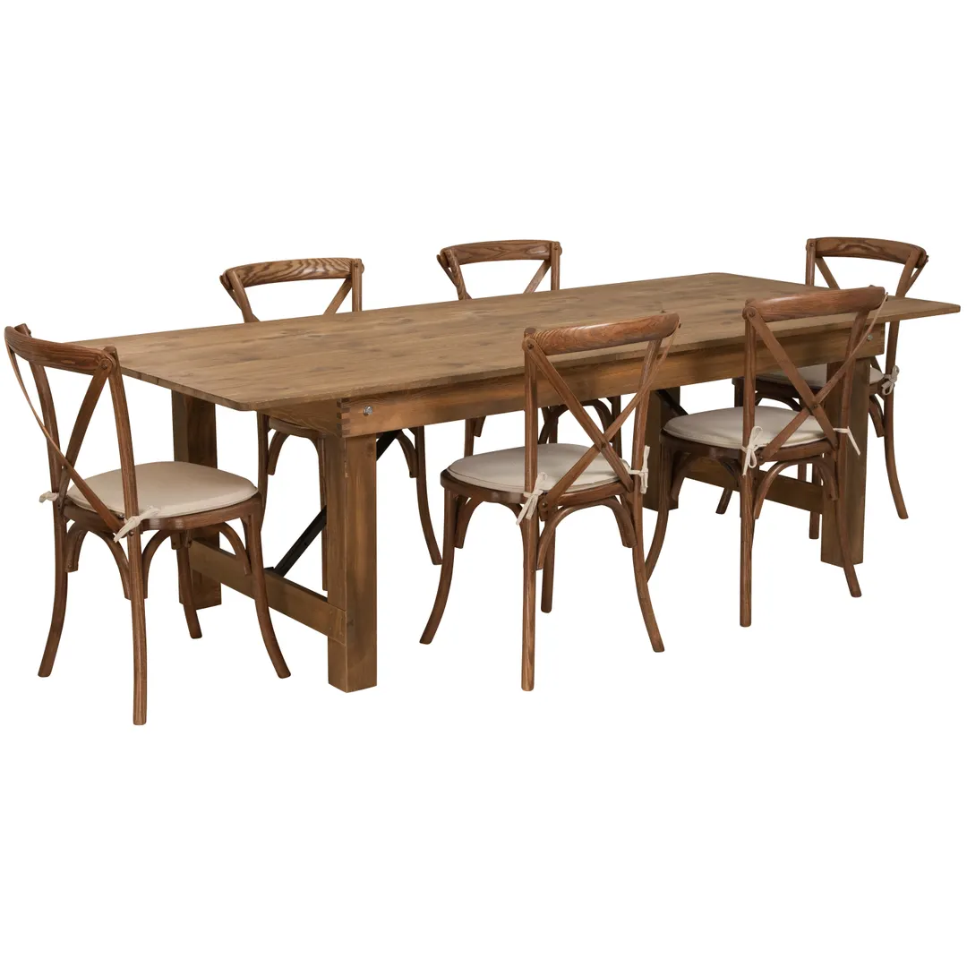 Flash Furniture XA-FARM-11-GG Hercules Series 96x40 Rectangular Farm Table Set, 400 lbs, Pecan Finish, 6 Stacking Chairs