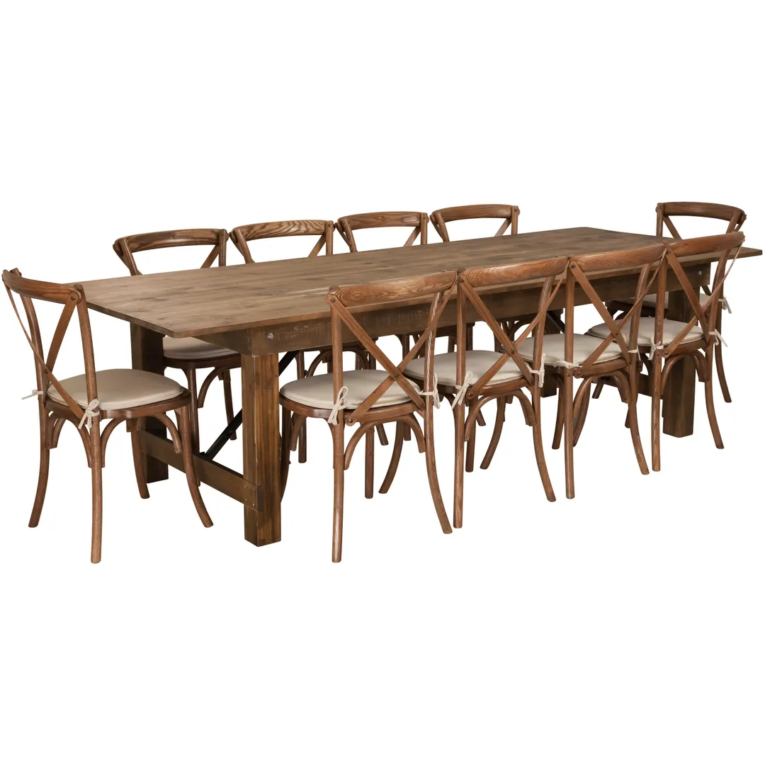 Flash Furniture XA-FARM-15-GG Hercules Series 108x40 Farm Table Set, 30 Height, 10 Stacking Chairs, Pecan Finish