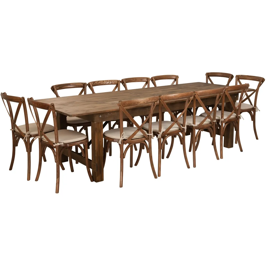 Flash Furniture XA-FARM-16-GG Hercules Series 108x40x30 Farm Table Set, 12 Chairs, Pecan Finish, 400 lb