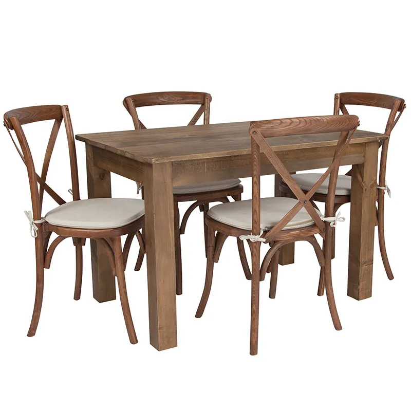 Flash Furniture XA-FARM-17-GG Farm Table & Chair Set, 46"W x 30"D, Rustic Style, Solid Pine, 400 lbs Weight Capacity