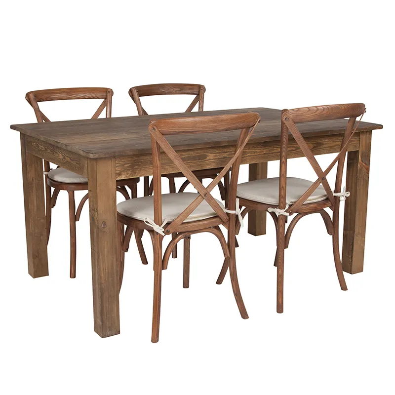 Flash Furniture XA-FARM-18-GG 60x38 4-Piece Farm Table Set, Rustic, 400 lbs, Solid Pine & Ash Wood