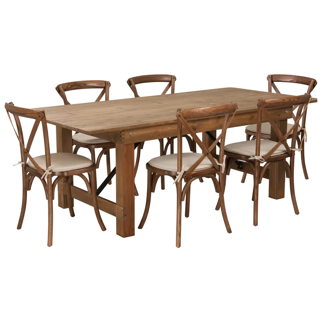 Flash Furniture XA-FARM-9-GG Hercules Series 84x40 Farm Table Set with 6 Stacking Chairs, Pecan Finish, 400 lb Capacity