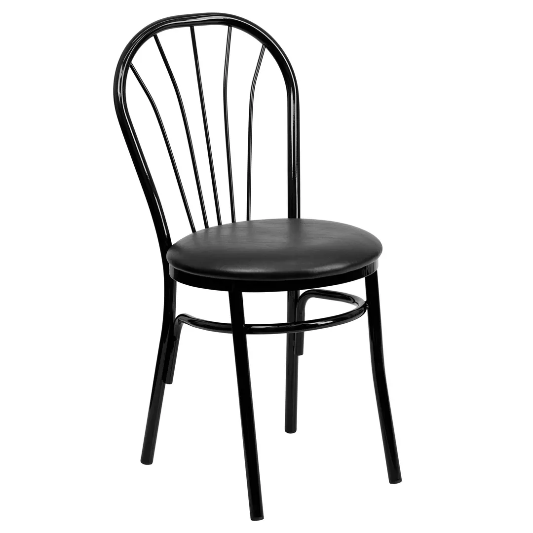Flash Furniture XU-698B-BLKV-GG Hercules Series Metal Chair, Fan Back, Black Vinyl Upholstered Seat, 18 Gauge Steel