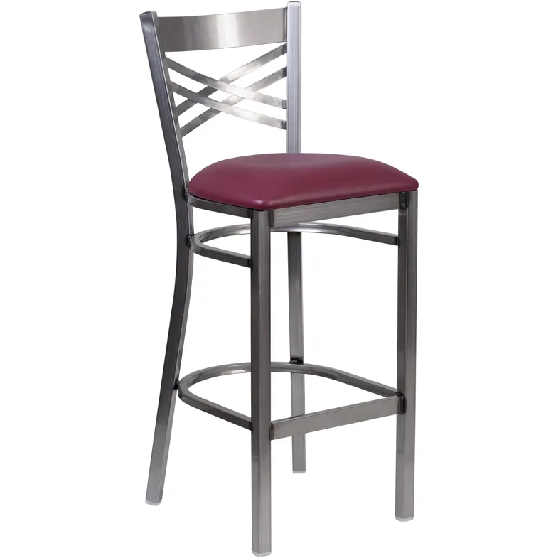 Flash Furniture XU-6F8B-CLR-BAR-BURV-GG Hercules Series Restaurant Bar Stool, Metal X Back, Burgundy Vinyl Seat, 18 Gauge Steel Frame