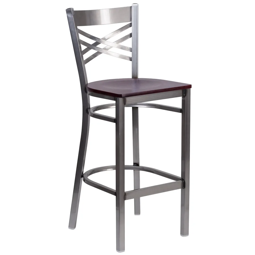 Flash Furniture XU-6F8B-CLR-BAR-MAHW-GG Hercules Series Restaurant Bar Stool, Metal X Back, Mahogany Finish, 18 Gauge Steel Frame