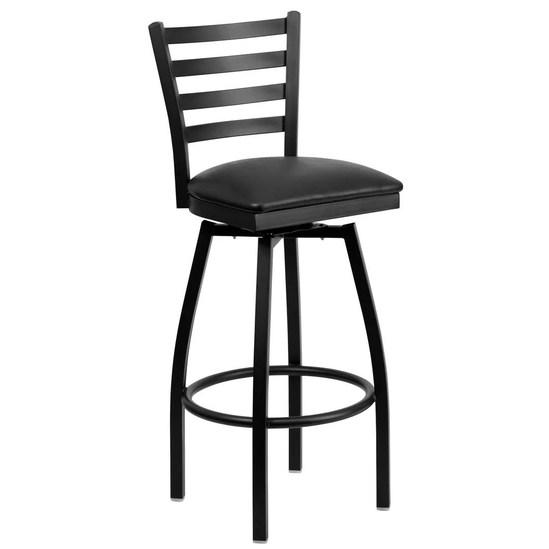 Flash Furniture XU-6F8B-LADSWVL-BLKV-GG Hercules Series Black Vinyl Swivel Bar Stool with Metal Ladder Back