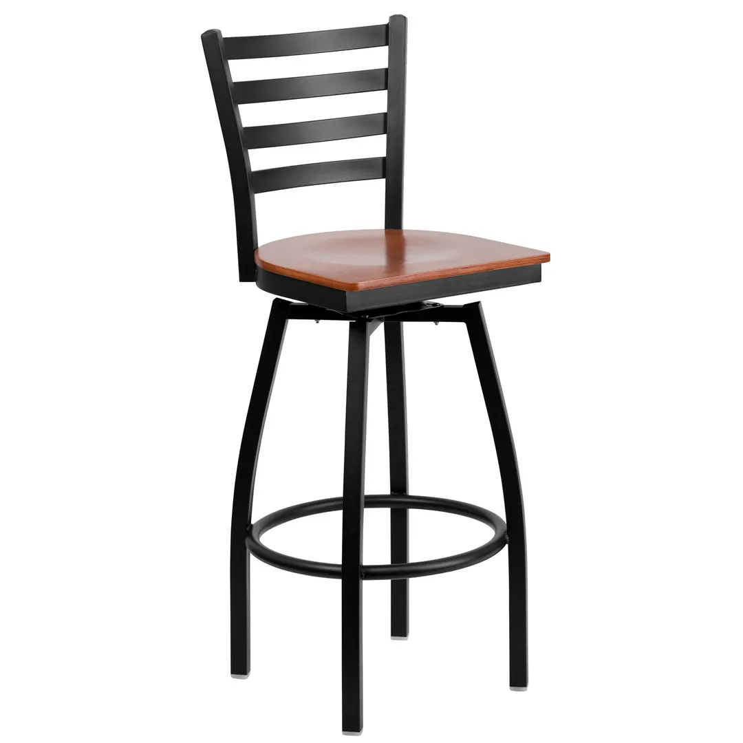 Flash Furniture XU-6F8B-LADSWVL-CHYW-GG Hercules Series Metal Ladder Back Bar Stool with Cherry Finish Plywood Swivel Seat