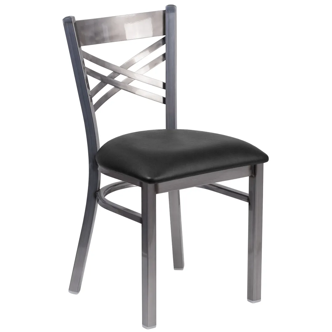 Flash Furniture XU-6FOB-CLR-BLKV-GG Hercules Series Restaurant Chair, Black Vinyl, Metal X Back, 18 Gauge Steel