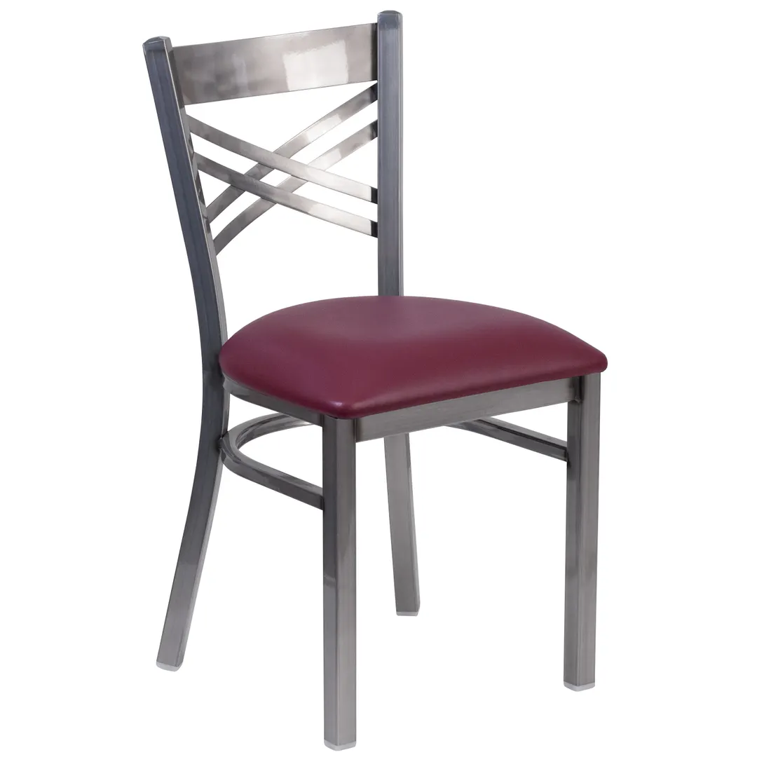 Flash Furniture XU-6FOB-CLR-BURV-GG Hercules Series Restaurant Chair, Metal X Back, Burgundy Vinyl Seat, 18 Gauge Steel Frame