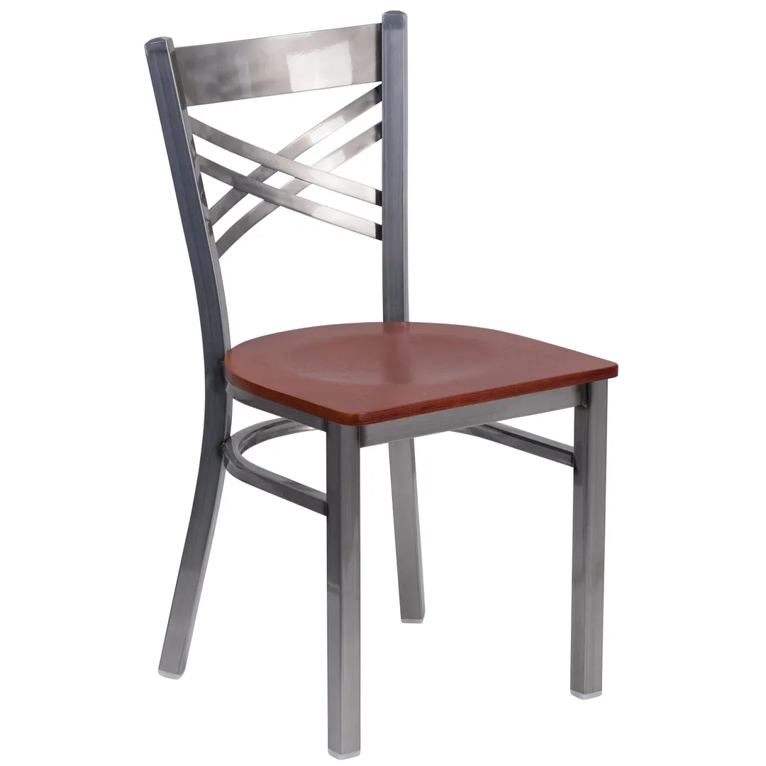 Flash Furniture XU-6FOB-CLR-CHYW-GG Hercules Series Metal X Back Restaurant Chair, Cherry Finish, 18 Gauge Steel Frame