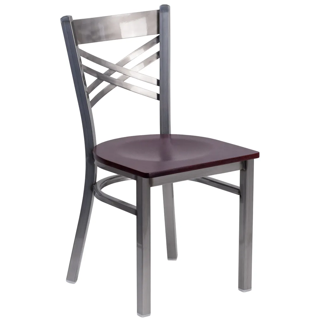 Flash Furniture XU-6FOB-CLR-MAHW-GG Hercules Series Restaurant Chair, Metal X Back, Mahogany Finish, 18 Gauge Steel Frame