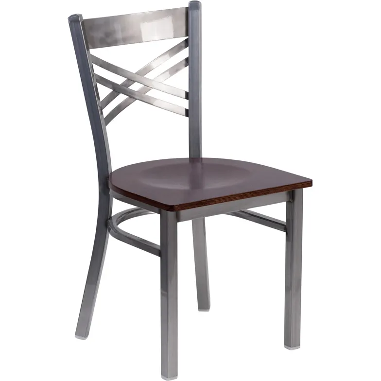 Flash Furniture XU-6FOB-CLR-WALW-GG Hercules Series Restaurant Chair, Metal X Back, Walnut Finish, 18 Gauge Steel Frame
