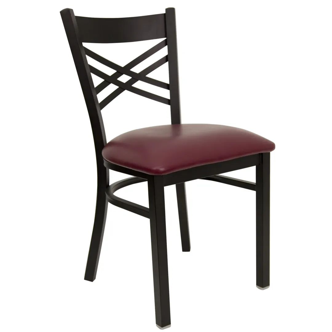 Flash Furniture XU-6FOBXBK-BURV-GG Hercules Series Restaurant Chair, Metal X-Back, Burgundy Vinyl Seat, Black Powder Coated Steel Frame