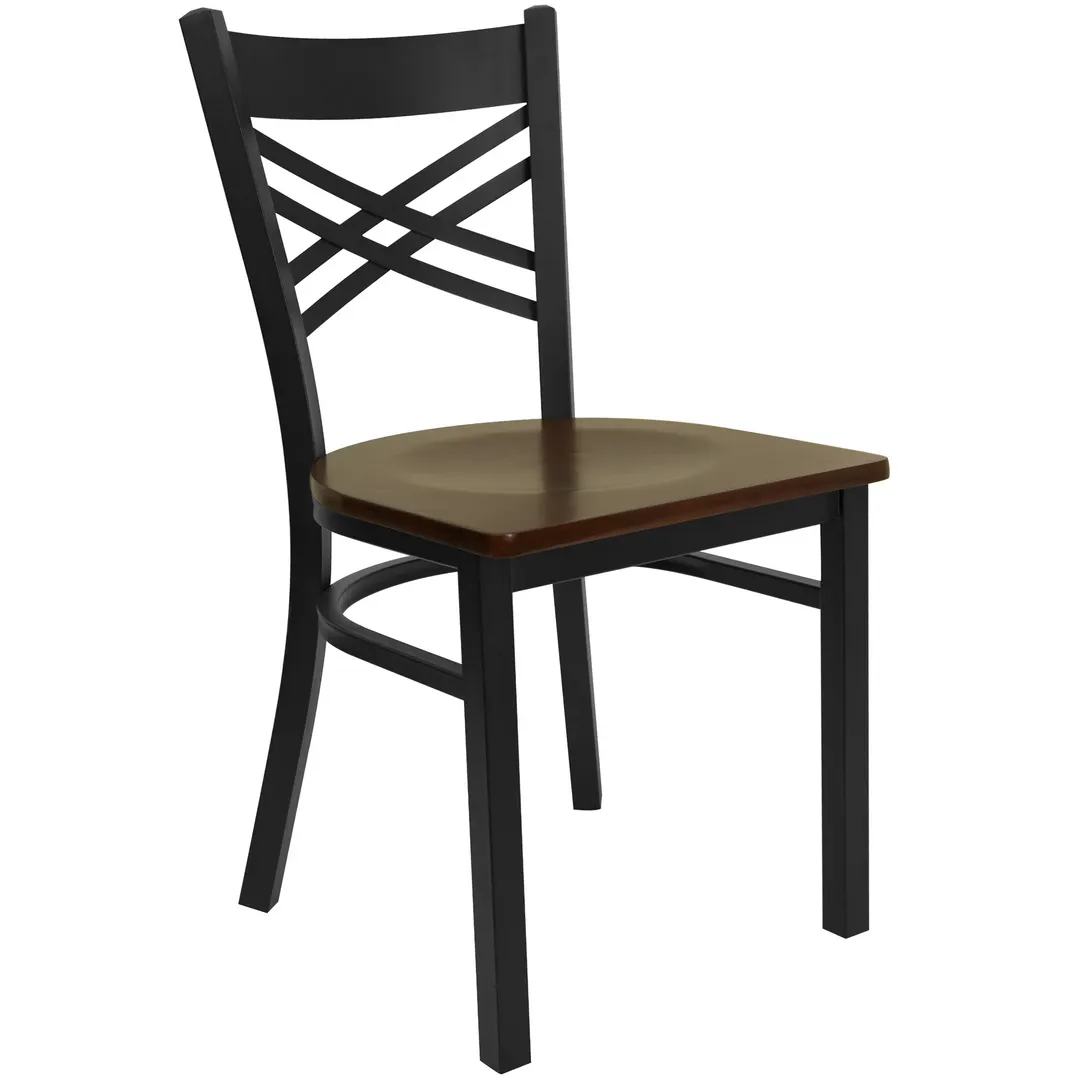 Flash Furniture XU-6FOBXBK-MAHW-GG Hercules Series Restaurant Chair, Metal X-Back, Mahogany Finish Wood Seat, Black Powder Coated Steel Frame