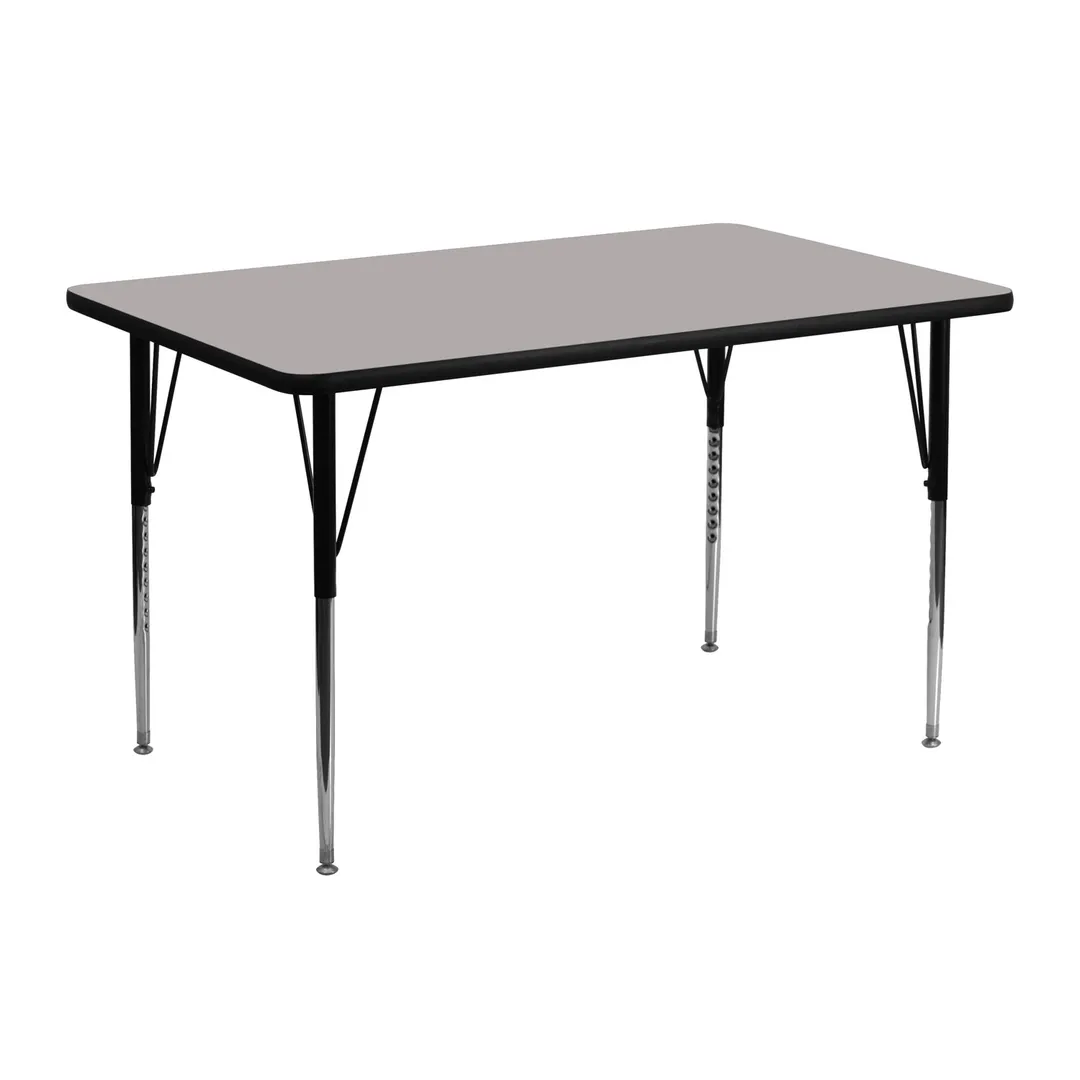 Flash Furniture XU-A2448-REC-GY-H-A-GG 48" Rectangular Activity Table, Gray Laminate Top, Adjustable Height 21-1/4" to 30-1/4", Black Powder Coated Steel Legs