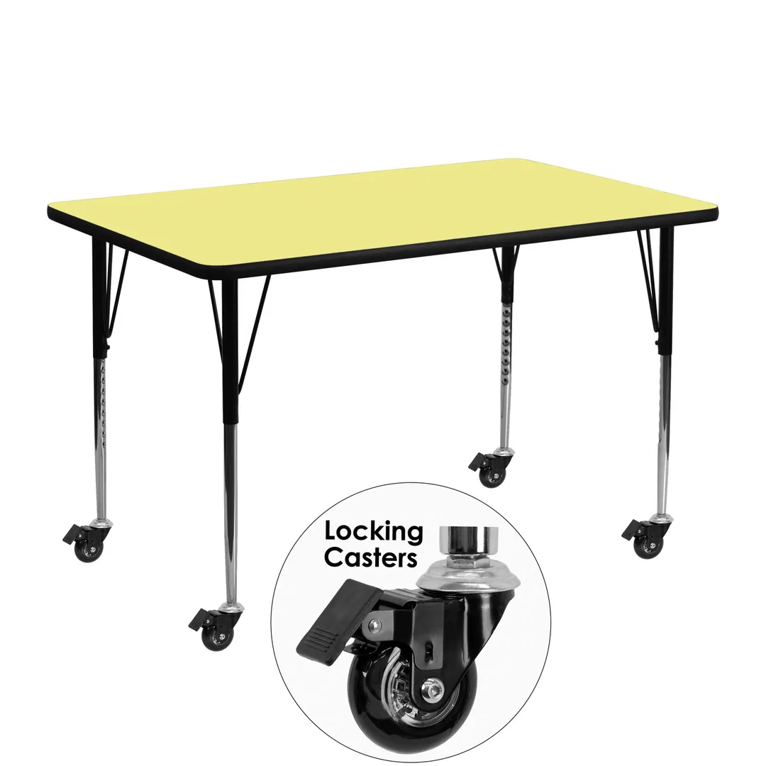 Flash Furniture XU-A2448-REC-YEL-T-A-CAS-GG 48" Rectangular Activity Table, Yellow Laminate Top, 24"D, Adjustable Height