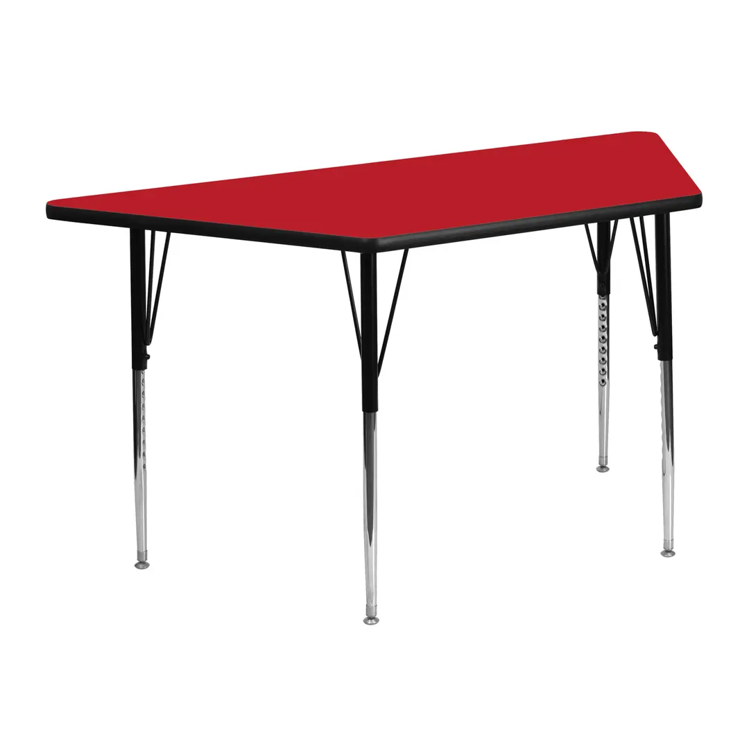 Flash Furniture XU-A2448-TRAP-RED-H-A-GG 46" Trapezoid Activity Table, Red Laminate Top, 25" Depth, Adjustable Height