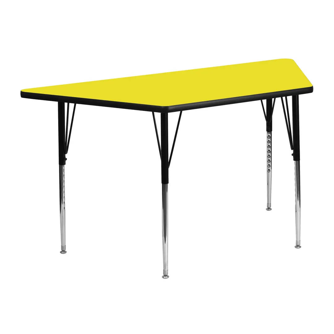 Flash Furniture XU-A2448-TRAP-YEL-H-A-GG 46" Trapezoid Activity Table, Yellow Laminate Top, Adjustable Height 21-1/4" to 30-1/4", Black and Chrome Steel Legs