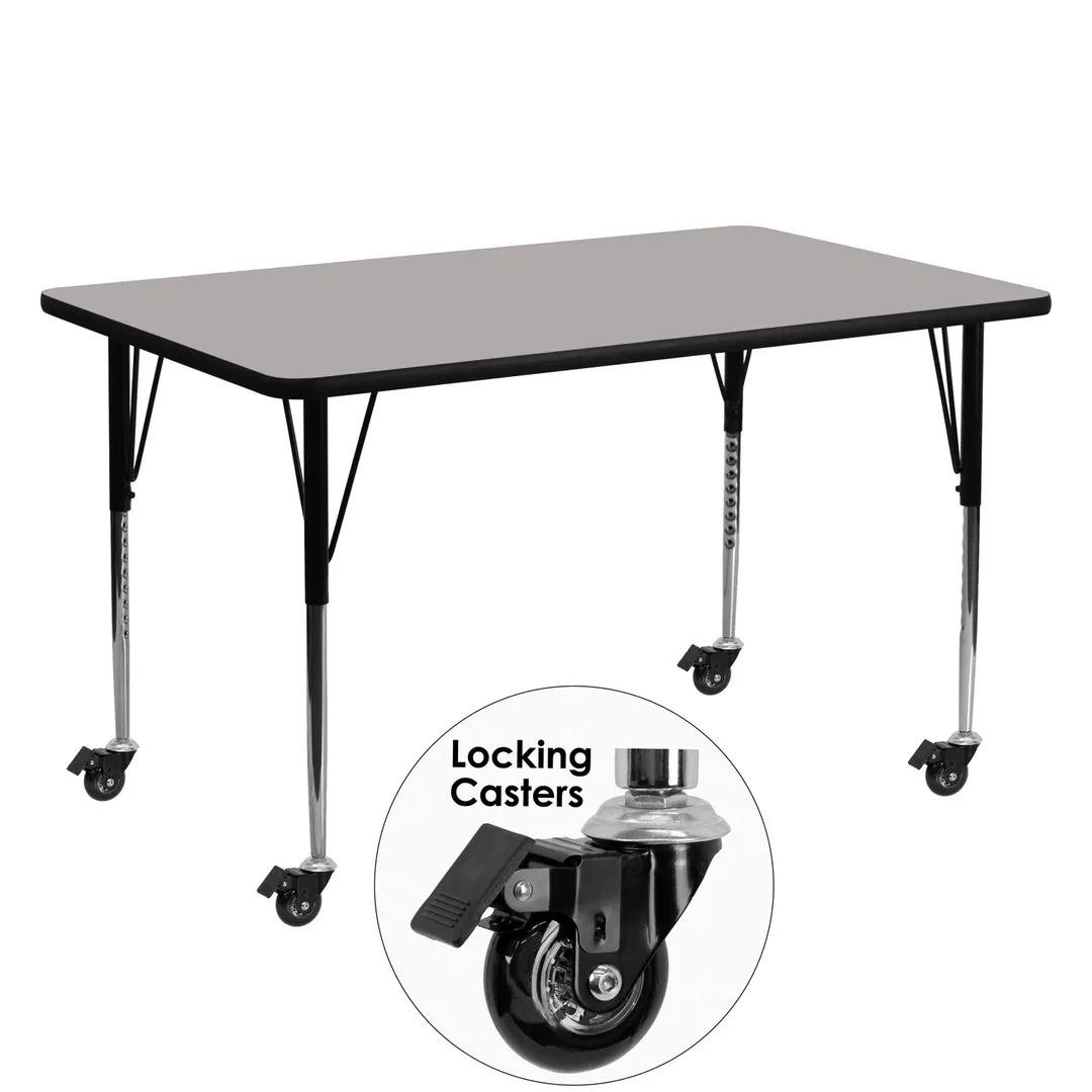 Flash Furniture XU-A2460-REC-GY-H-A-CAS-GG 60" Rectangular Activity Table, Gray Laminate Top, 24" Depth, Adjustable Height