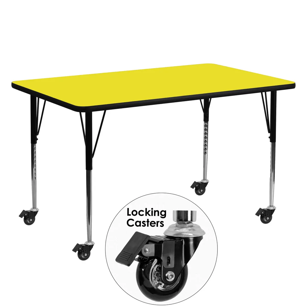 Flash Furniture XU-A2460-REC-YEL-H-A-CAS-GG 60" Rectangular Activity Table, Yellow Laminate Top, Black Steel Legs, Adjustable Height