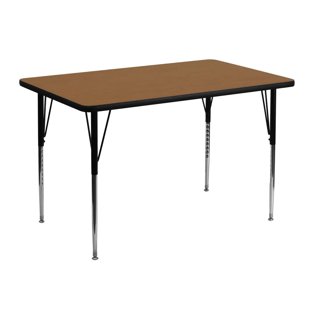 Flash Furniture XU-A3048-REC-OAK-T-A-GG 48" Rectangular Activity Table, Oak Laminate Top, Adjustable Height 21-30"