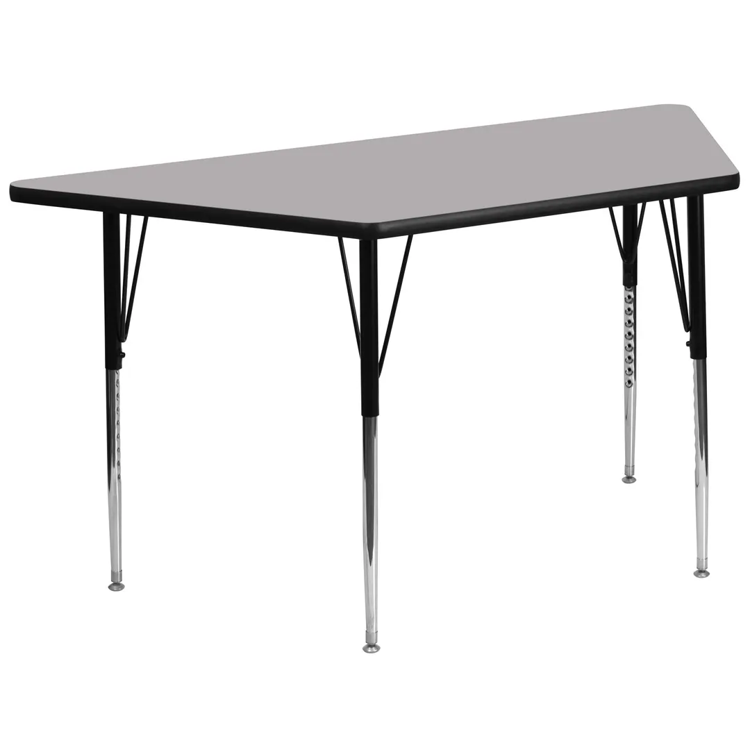 Flash Furniture XU-A3060-TRAP-GY-T-A-GG 57" Trapezoid Activity Table, Gray Laminate Top, 26" Depth, Adjustable Height 21-30"