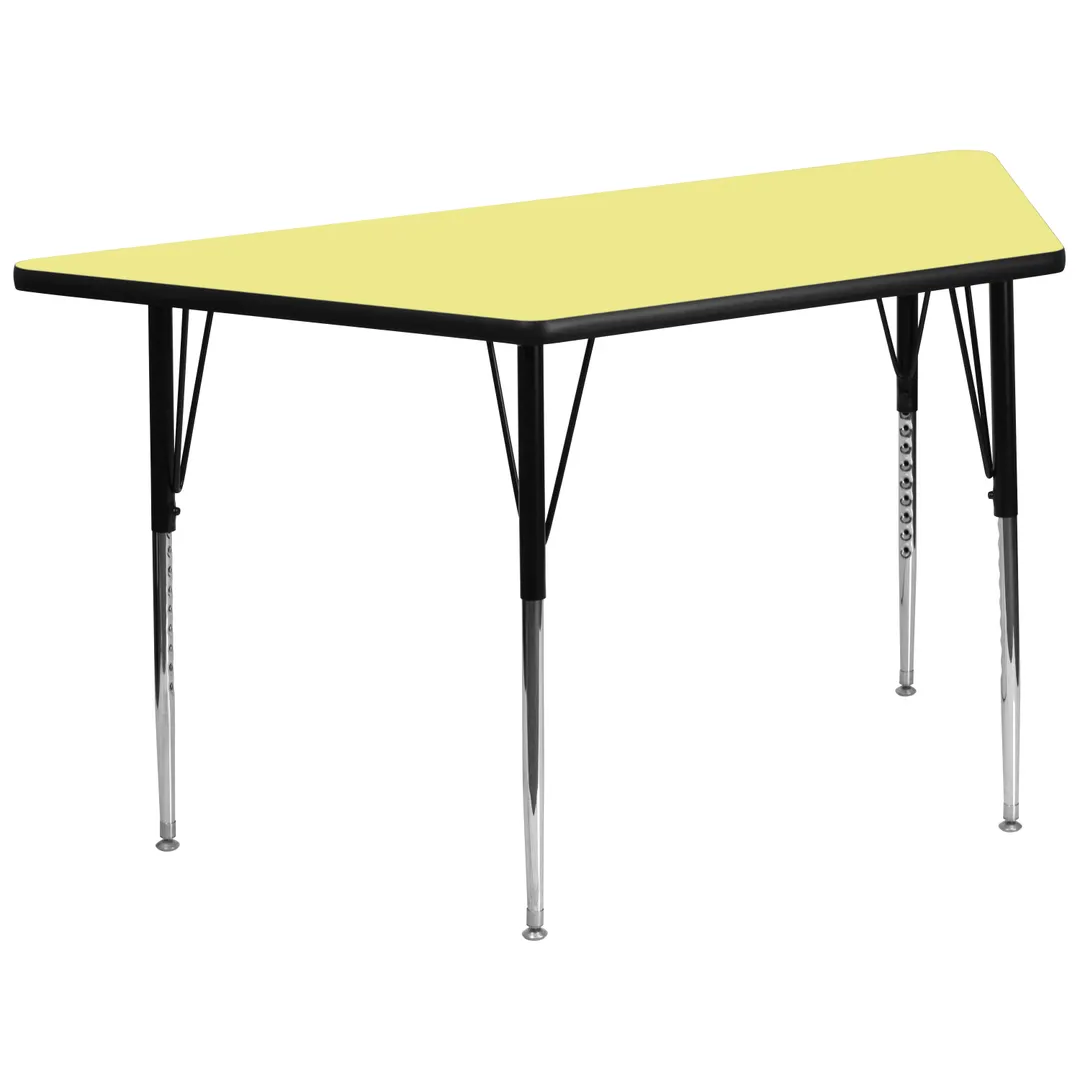 Flash Furniture XU-A3060-TRAP-YEL-T-A-GG Trapezoid Activity Table, 57.5"W x 26.25"D, Yellow Laminate Top, Adjustable 21.125"-30.125"H