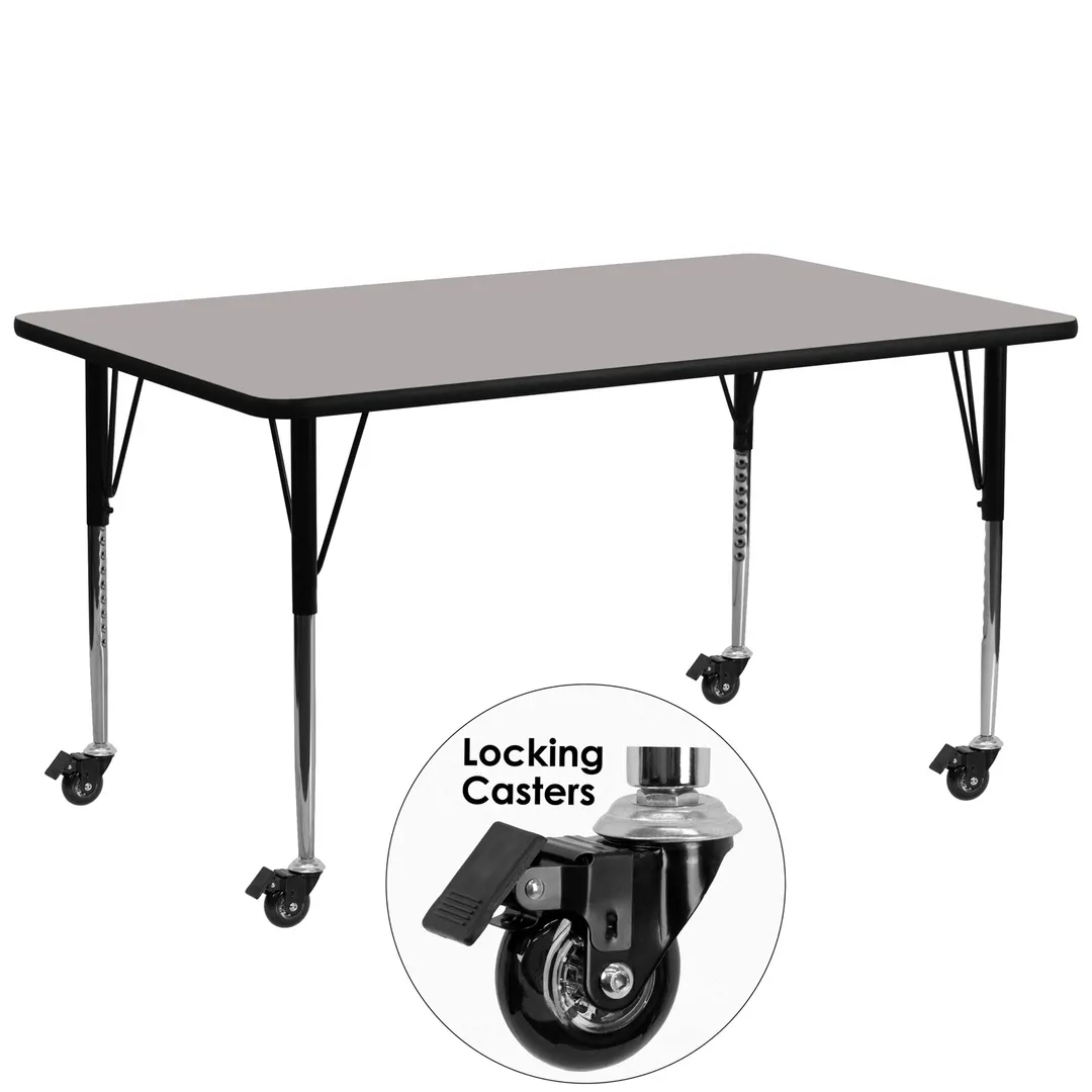 Flash Furniture XU-A3072-REC-GY-H-A-CAS-GG 72" Rectangular Activity Table, Gray Laminate Top, Adjustable Height 22-5/8"-30-1/2", Black Powder Coated Steel Legs