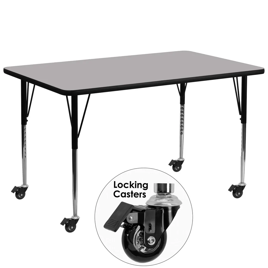 Flash Furniture XU-A3072-REC-GY-T-A-CAS-GG 72" Rectangular Activity Table, Gray Laminate Top, Adjustable Height 22-1/4" to 30-2/5", Black and Chrome Steel Legs