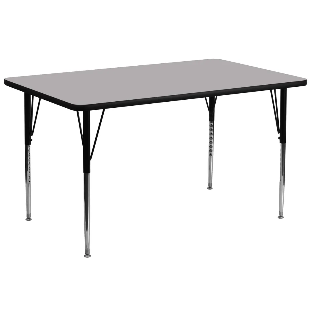 Flash Furniture XU-A3072-REC-GY-T-A-GG 72" Rectangular Activity Table, Gray Laminate Top, Adjustable Height 21-1/8" to 30-1/8", Black and Chrome Steel Legs