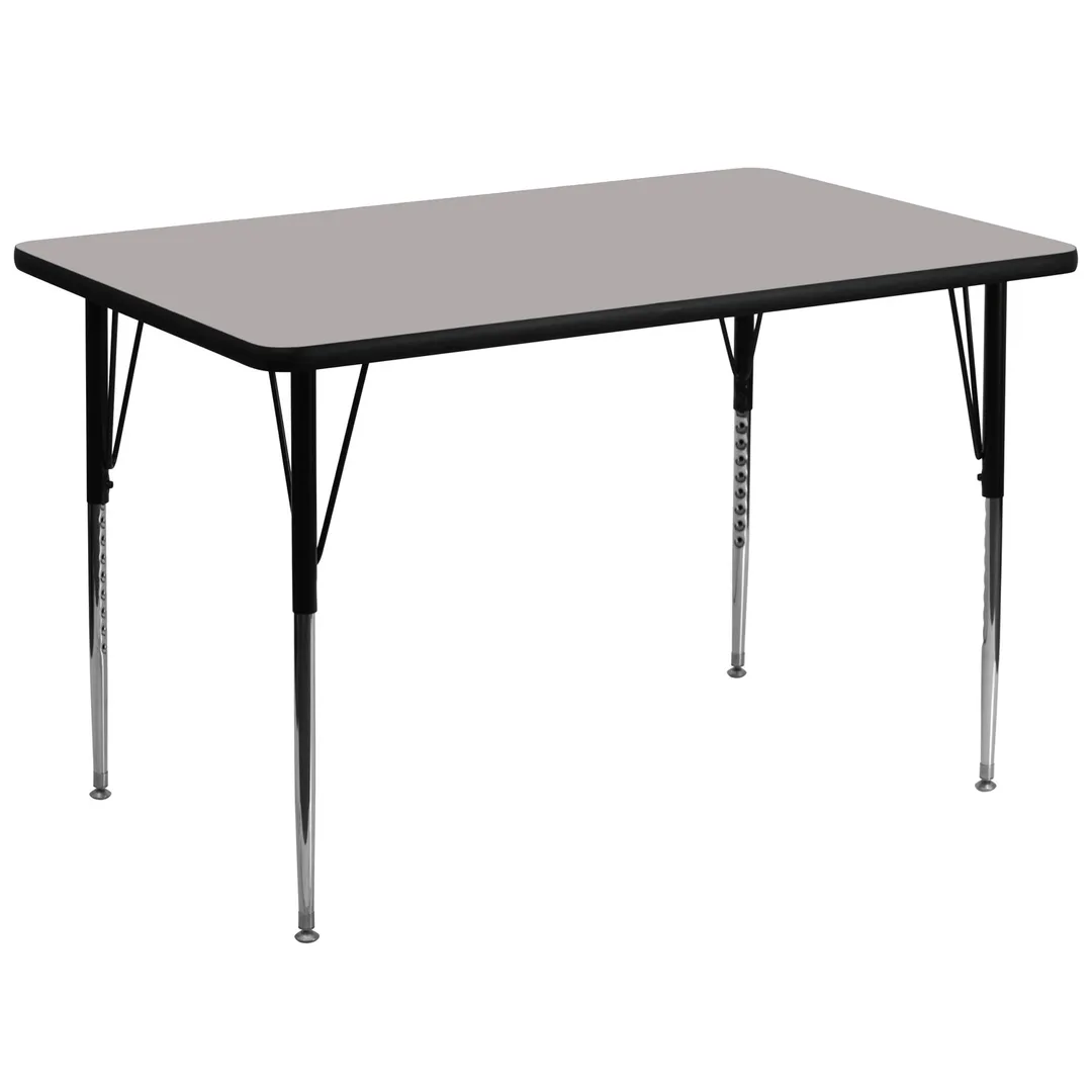 Flash Furniture XU-A3672-REC-GY-H-A-GG 72" Rectangular Activity Table, Gray Laminate Top, Adjustable Height 21-1/4" to 30-1/4", Black Powder Coated Steel Legs