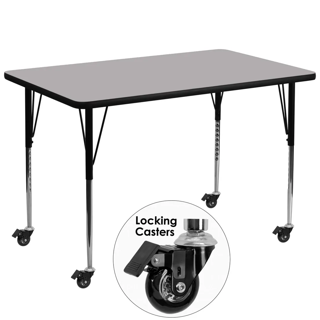 Flash Furniture XU-A3672-REC-GY-T-A-CAS-GG 72" Rectangular Activity Table, Gray Laminate Top, 36" Deep, Adjustable Height