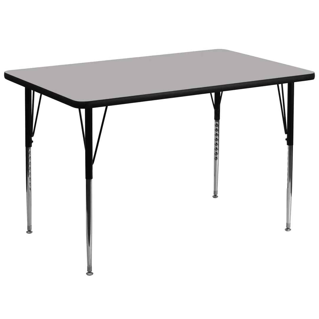 Flash Furniture XU-A3672-REC-GY-T-A-GG 72" Rectangular Activity Table, Gray Laminate Top, Adjustable Height 21-1/8" to 30-1/8", Black and Chrome Steel Legs