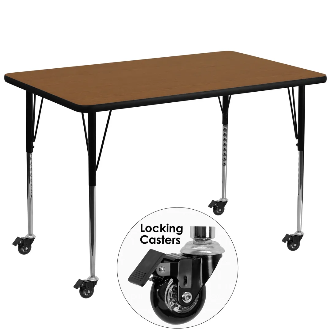 Flash Furniture XU-A3672-REC-OAK-H-A-CAS-GG 72" Rectangular Activity Table, Oak Laminate Top, Black Edge, Adjustable Height
