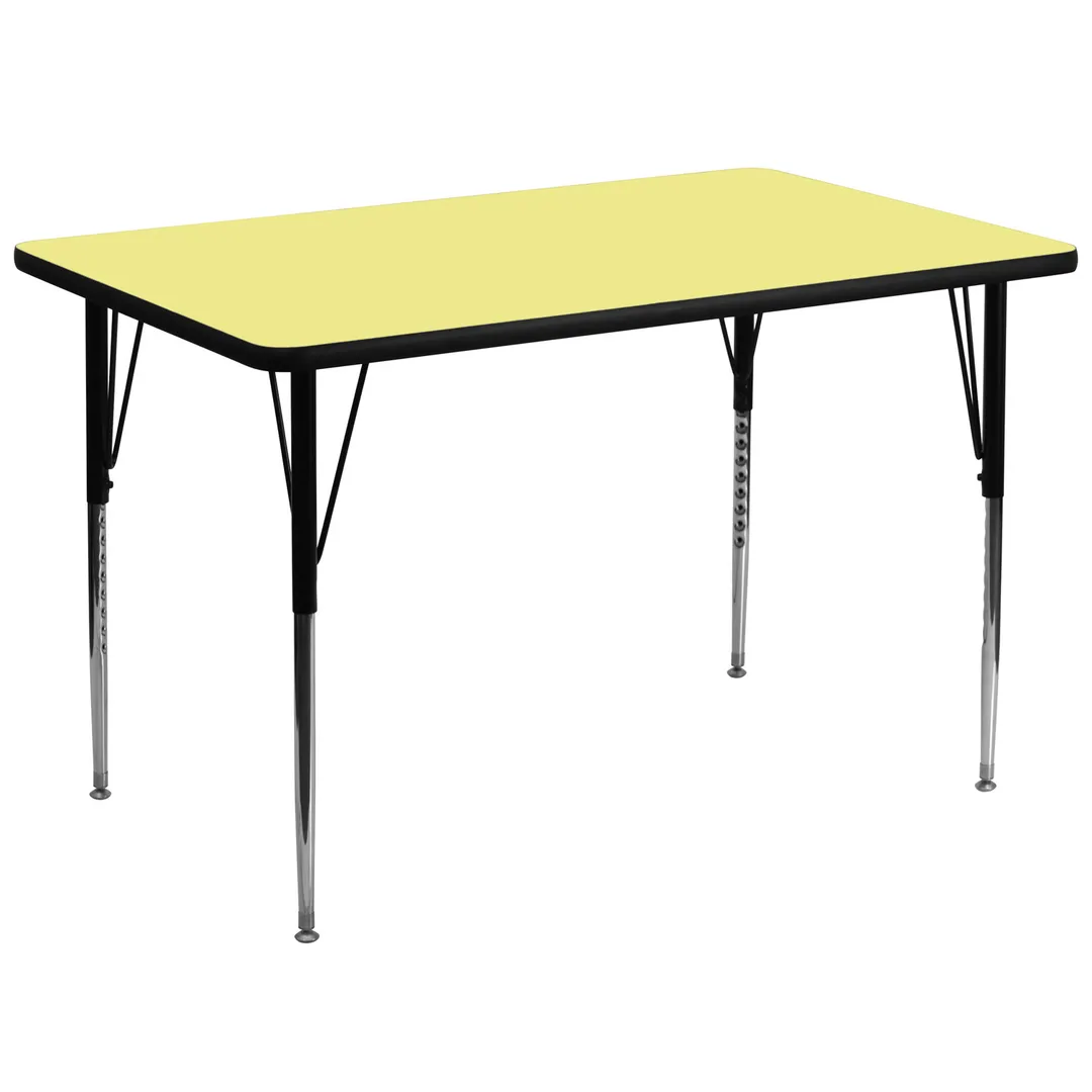Flash Furniture XU-A3672-REC-YEL-T-A-GG 72" Rectangular Activity Table, Yellow Laminate Top, Black Steel Legs, Adjustable Height