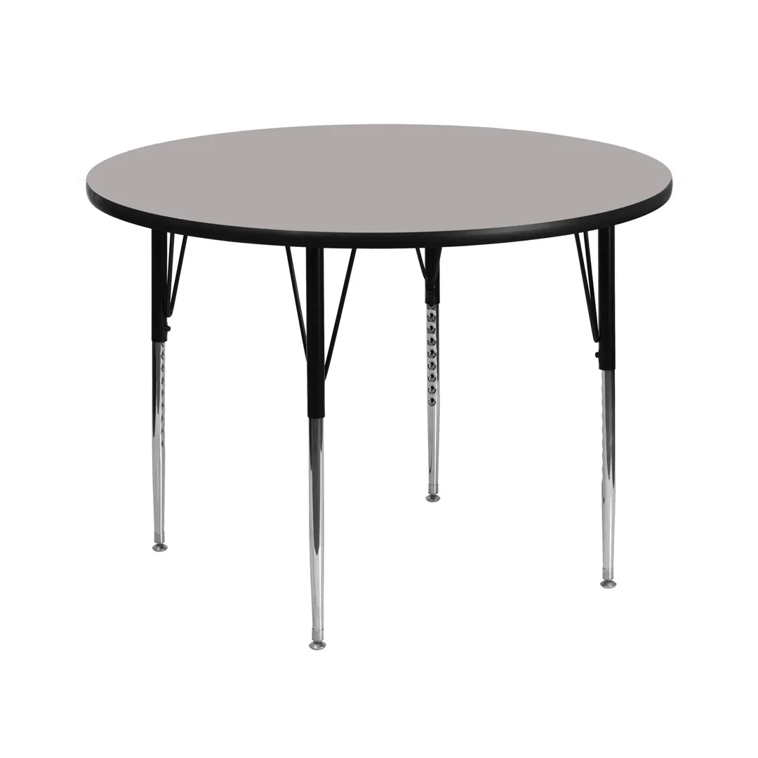 Flash Furniture XU-A42-RND-GY-H-A-GG 42" Round Gray Laminate Activity Table, Adjustable Height 21-1/4" to 31-1/4", Black Steel Legs