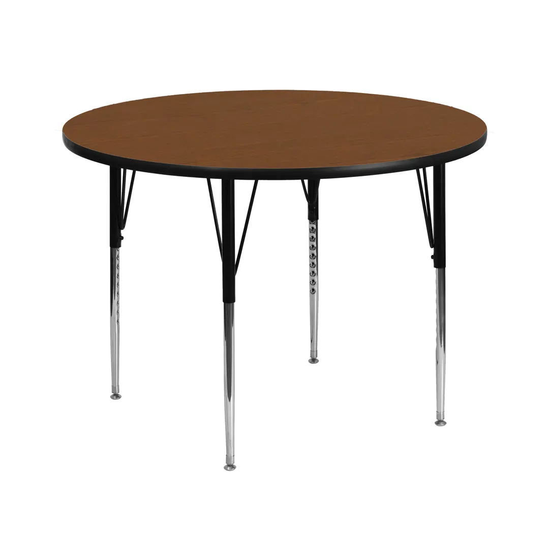 Flash Furniture XU-A42-RND-OAK-H-A-GG 42" Round Adjustable Height Activity Table, Oak Laminate Top, Black Powder Coated Steel Legs