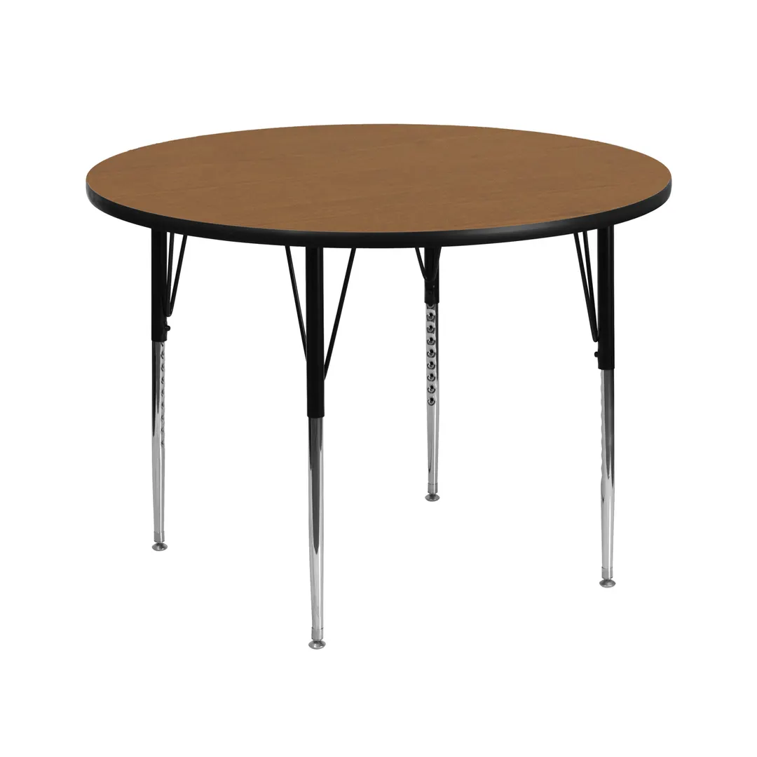 Flash Furniture XU-A42-RND-OAK-T-A-GG 42" Round Adjustable Height Activity Table, Oak Laminate Top, Black Powder Coated Steel Legs