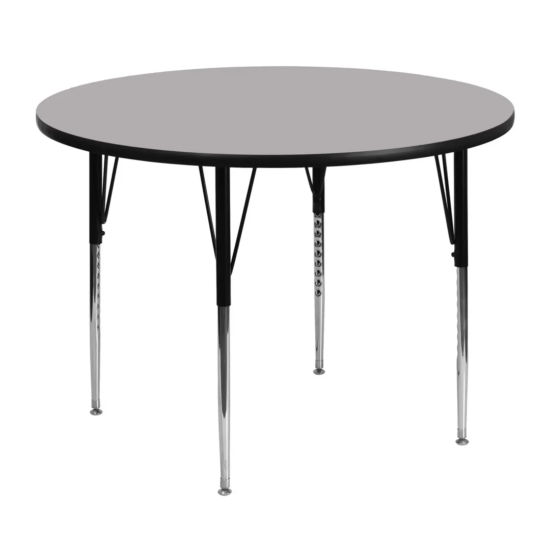 Flash Furniture XU-A48-RND-GY-T-A-GG 48" Round Gray Laminate Activity Table, Adjustable Height 21-1/8" to 30-1/8", Black Powder Coated Steel Legs