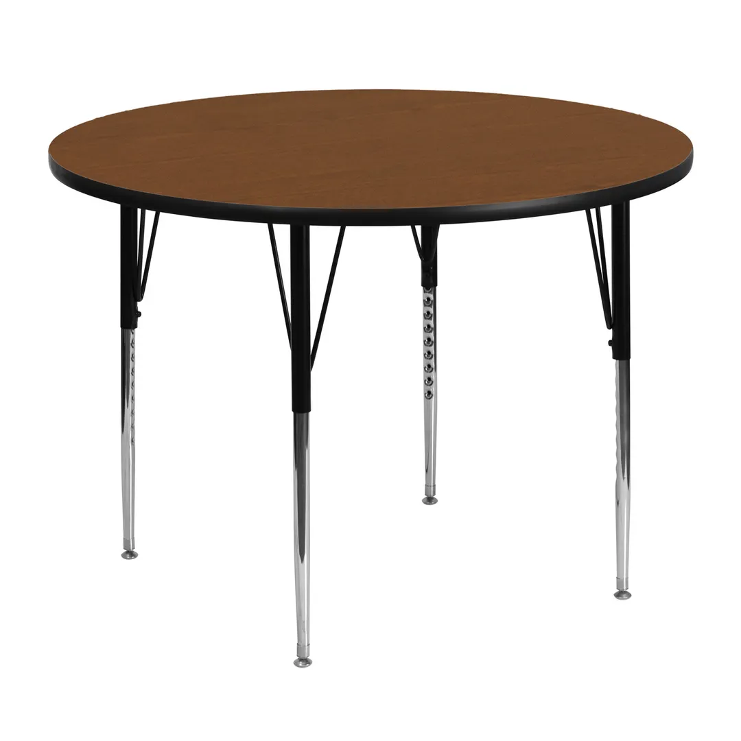 Flash Furniture XU-A48-RND-OAK-H-A-GG 48" Round Adjustable Height Activity Table, Oak Laminate Top, Black Edge, Steel Legs