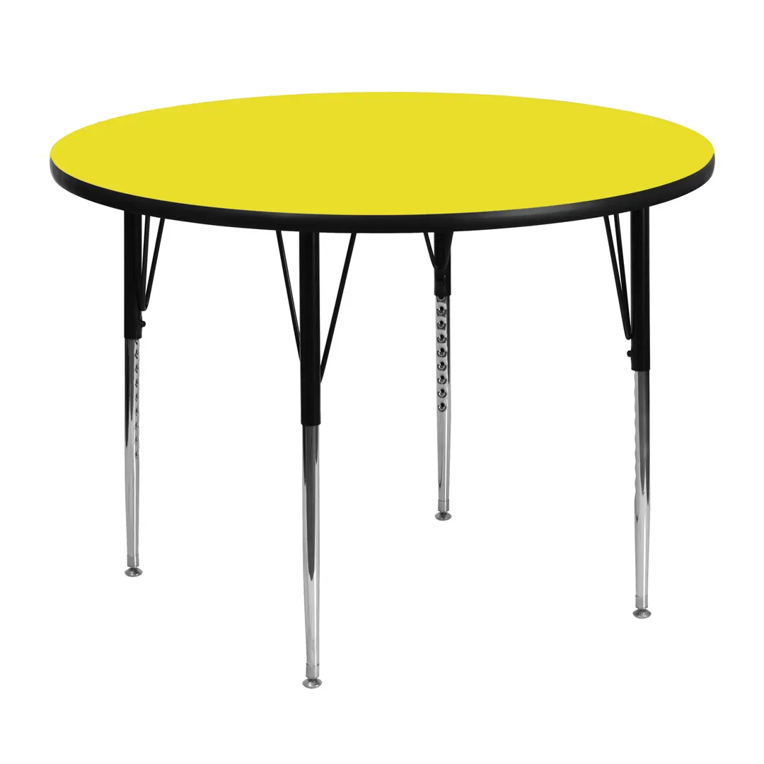 Flash Furniture XU-A48-RND-YEL-H-A-GG 48" Round Yellow Laminate Activity Table, Adjustable Height 21-1/4" to 31-1/4", Black Steel Legs