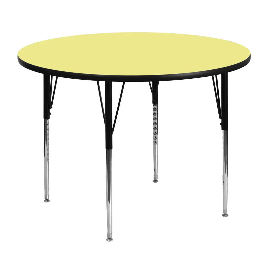 Flash Furniture XU-A48-RND-YEL-T-A-GG 48" Round Yellow Laminate Activity Table, Adjustable Height 21-1/8"-30-1/8", Black Steel Legs