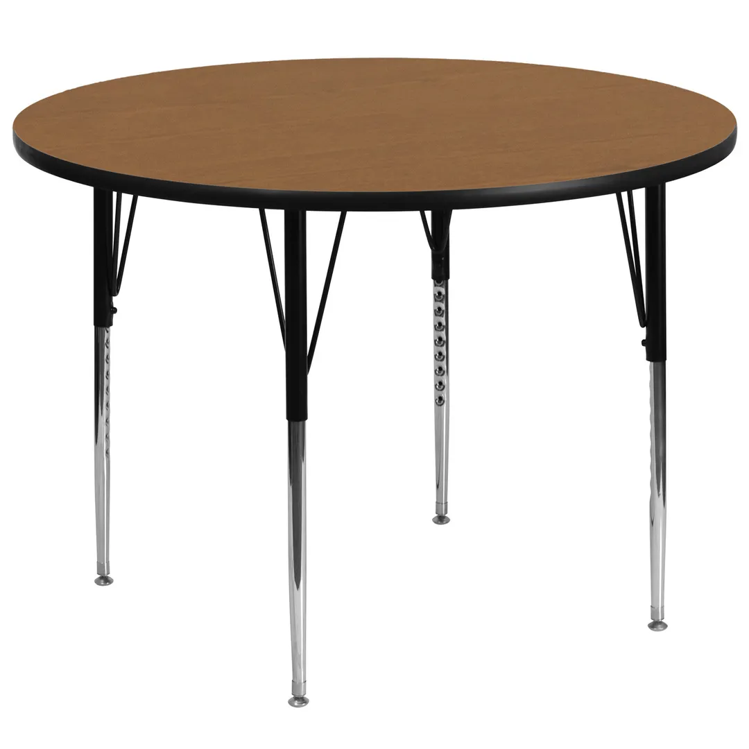Flash Furniture XU-A60-RND-OAK-T-A-GG 60" Round Adjustable Height Activity Table, Oak Laminate Top, Black Edge, Tubular Steel Legs