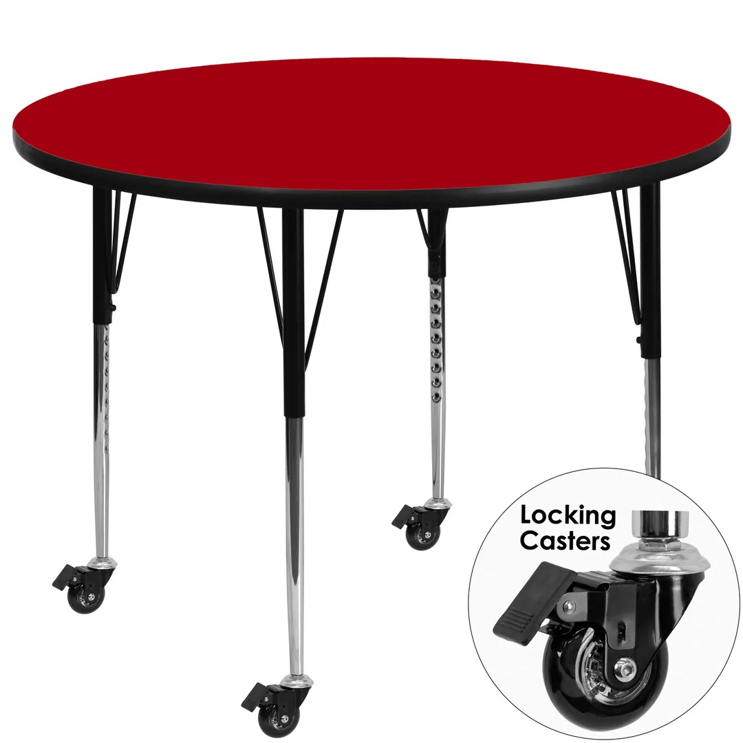 Flash Furniture XU-A60-RND-RED-T-A-CAS-GG 60" Round Red Laminate Activity Table, Adjustable Height 22-30", Black Steel Legs