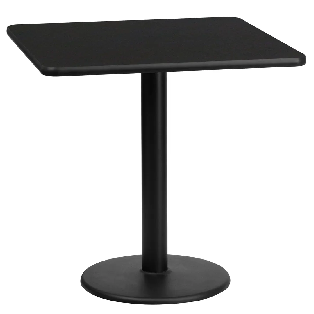 Flash Furniture XU-BLKTB-2424-TR18-GG 24x24 Square Black Laminate MDF Dining Table, 31-1/8H, Pedestal Base