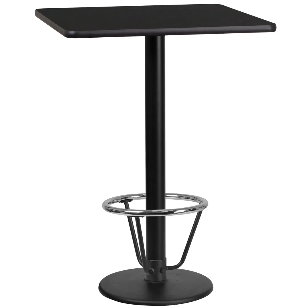 Flash Furniture XU-BLKTB-2424-TR18B-3CFR-GG 24x24 Black Laminate Bar Height Table, MDF Top, Round Base