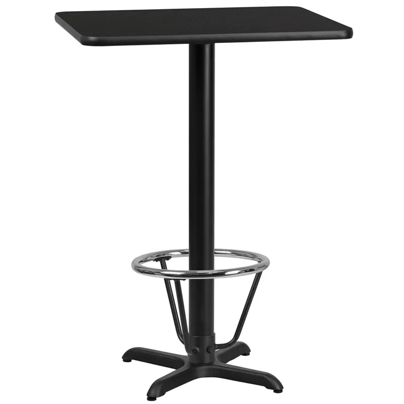 Flash Furniture XU-BLKTB-2430-T2222B-3CFR-GG 30"W Rectangular Bar Height Table, Black Laminate, 43"H, MDF Top, Four Point Base